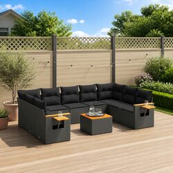 10-Piece Garden Sofa Set Specifications - Black Poly Rattan