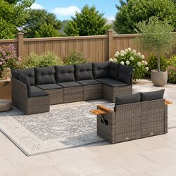 9-Piece Modular Garden Sofa Set with Grey Cushions