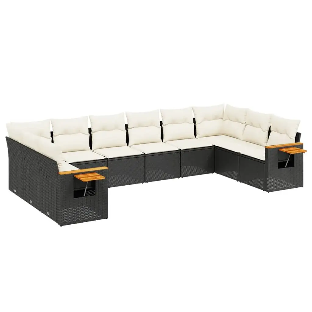 Garden Sofa Set Outdoor Furniture Patio Lounge 10 Piece Black Poly Rattan
