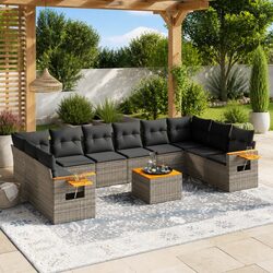 Garden Sofa Set 11 Piece Outdoor Furniture Grey Poly Rattan Modular Patio Lounge