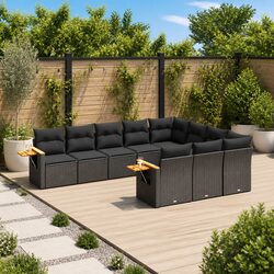 10 Piece Modular Garden Sofa Set - Black PE Rattan