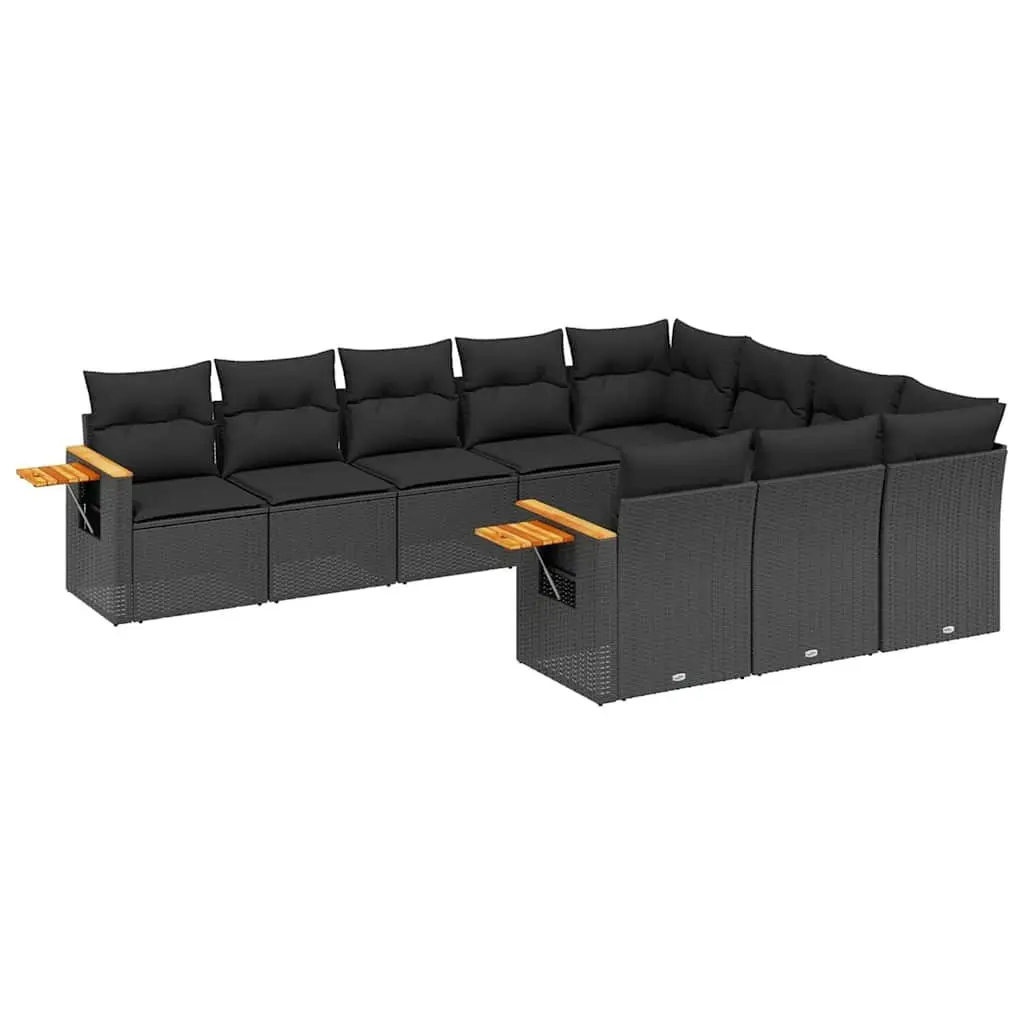 Garden Sofa Set 10 Piece Outdoor Patio Furniture Black Poly Rattan Modular