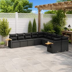 10-Piece Black Patio Lounger Set with PE Rattan Construction