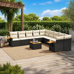 Specifications for 11-Piece Black Poly Rattan Sofa Set