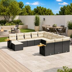 Garden Sofa Set 11 Piece Outdoor Furniture Modular Black Poly Rattan with