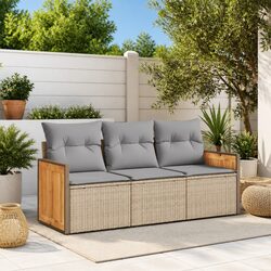 Garden Sofa Set 3 Piece Outdoor Furniture Patio Beige Poly Rattan Modular