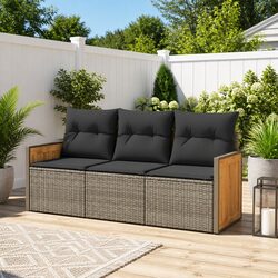 3 Piece Garden Sofa Set Grey Poly Rattan Outdoor Furniture with Storage Cushions