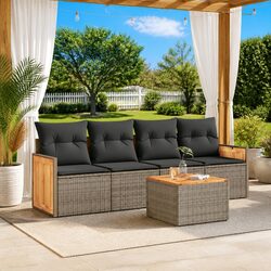 5-Piece Modular Garden Sofa Set with Acacia Table