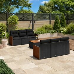 7 Piece Garden Sofa Set with Storage Cushions Black Poly Rattan Outdoor Patio