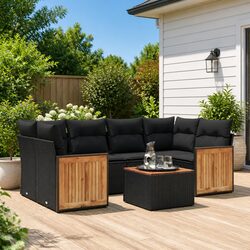 7 Piece Garden Sofa Set Outdoor Furniture Black Poly Rattan Patio Lounge