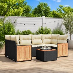 7 Piece Outdoor Sofa Set – Black PE Rattan & Acacia Wood