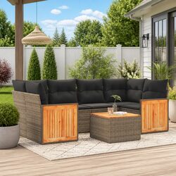 Garden Sofa Set 7 Piece Outdoor Furniture Patio Grey Poly Rattan with Cushions