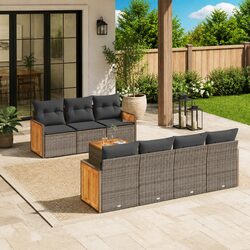 8-Piece Outdoor Sofa Set with Grey PE Rattan and Acacia Wood
