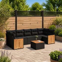 Garden Sofa Set 8 Piece Outdoor Furniture Patio Poly Rattan Black with Cushions