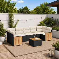 8 Piece Garden Sofa Set Outdoor Furniture Patio Sectional with Cushions Black