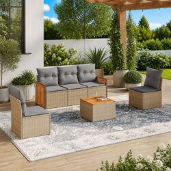 Specifications of Beige Poly Rattan 6-Piece Garden Sofa Set