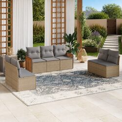 7 Piece Garden Sofa Set Outdoor Furniture Beige Poly Rattan Patio Lounge with