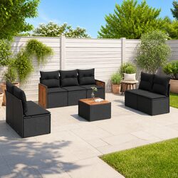 Specifications of 8-Piece Outdoor Sofa Set - Black Poly Rattan
