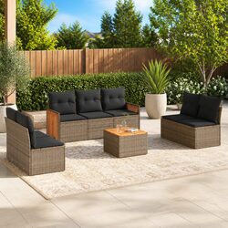 Garden Sofa Set: 8 Pieces Grey PE Rattan Furniture