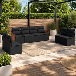 8 Piece Outdoor Sofa Set: Black Modular PE Rattan Furniture