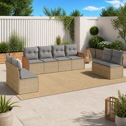 8-Piece Modular Outdoor Sofa Set - Beige Rattan Design