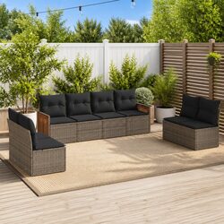 Durable 8 Piece Grey Poly Rattan Garden Sofa Set