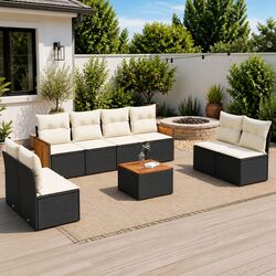 9-Piece Outdoor Sofa Set Specifications: Black Rattan