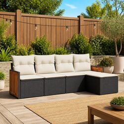 Garden Sofa Set 5 Piece Outdoor Furniture Patio Seating Black Poly Rattan