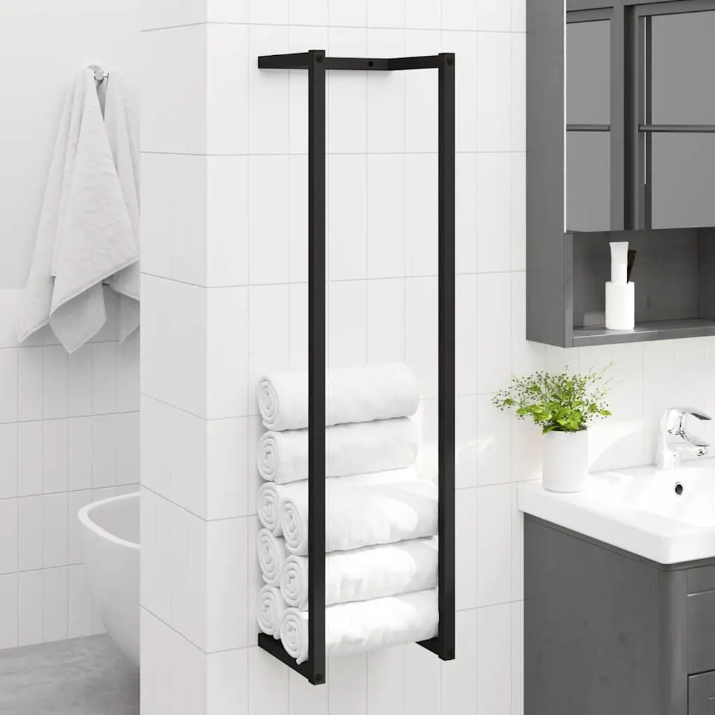 Iron Towel Rack Wall Mount Black Bathroom 25 x 20 x 95 cm