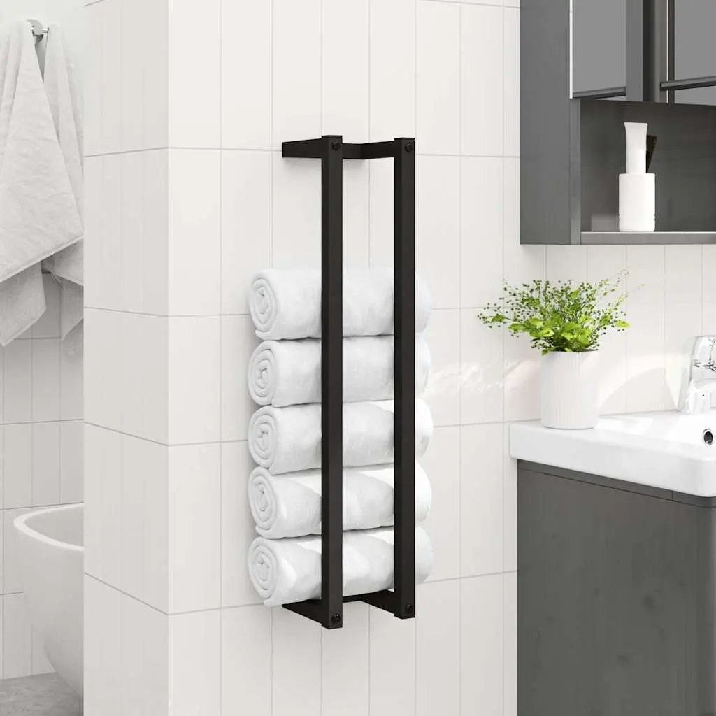 Towel Rack Black Wall Mount Iron Bathroom Holder Storage Organizer