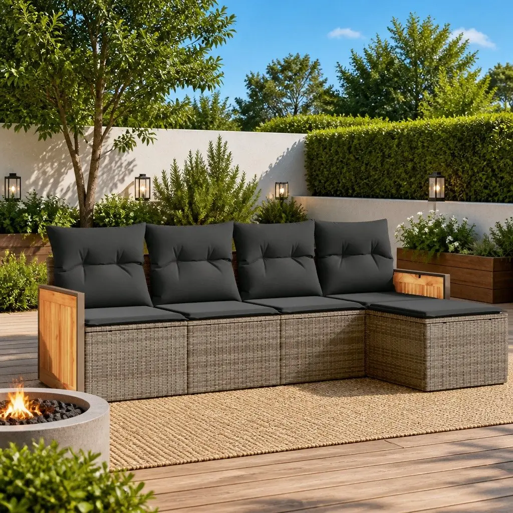 Garden Sofa Set 5 Piece Outdoor Furniture Patio Seating Grey Poly Rattan Modular