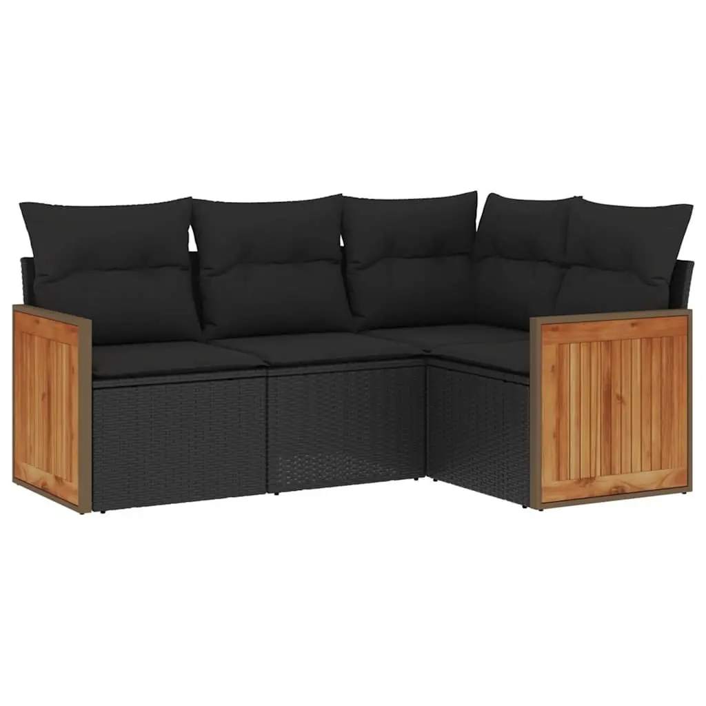4 Piece Outdoor Garden Sofa Set Black Poly Rattan Furniture