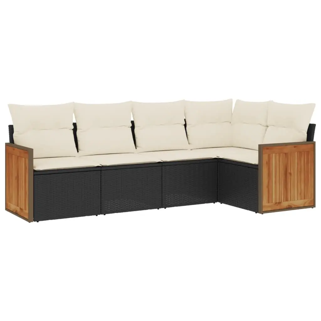Garden Sofa Set Outdoor Use 5 Piece Black Poly Rattan