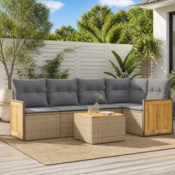 6-Piece Modular Garden Sofa Set: PE Rattan & Acacia Wood