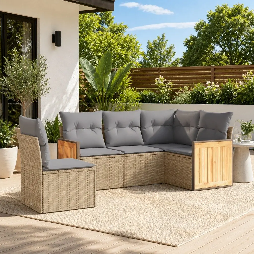 5 Piece Beige Outdoor Sofa Set