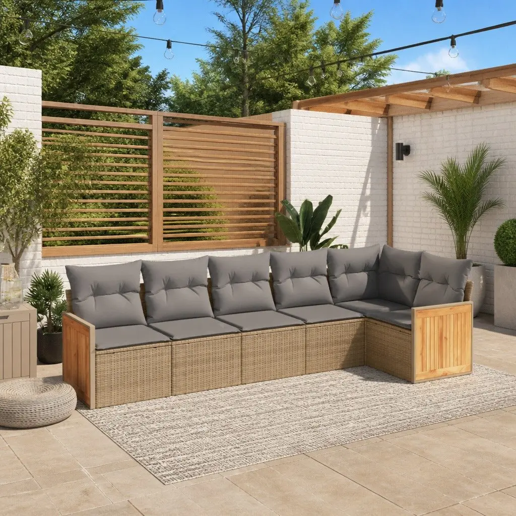 Garden Sofa Set 6 Piece Outdoor Furniture Patio Beige Poly Rattan with Cushions