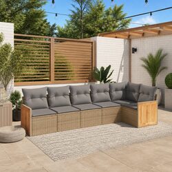 Garden Sofa Set 6 Piece Outdoor Furniture Patio Beige Poly Rattan with Cushions