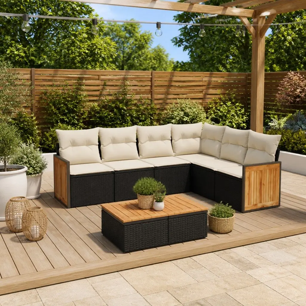 Garden Sofa Set Outdoor Furniture Modular 6 Piece Patio Sectional with Cushions Black