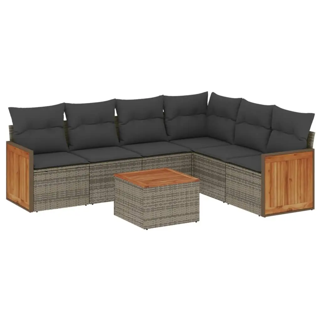 Garden Sofa Set Outdoor Furniture 7 Piece Patio Grey Poly Rattan with Storage