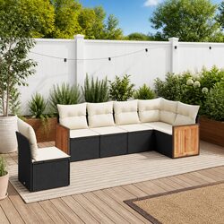 6-Piece Garden Sofa Set - Black PE Rattan Furniture