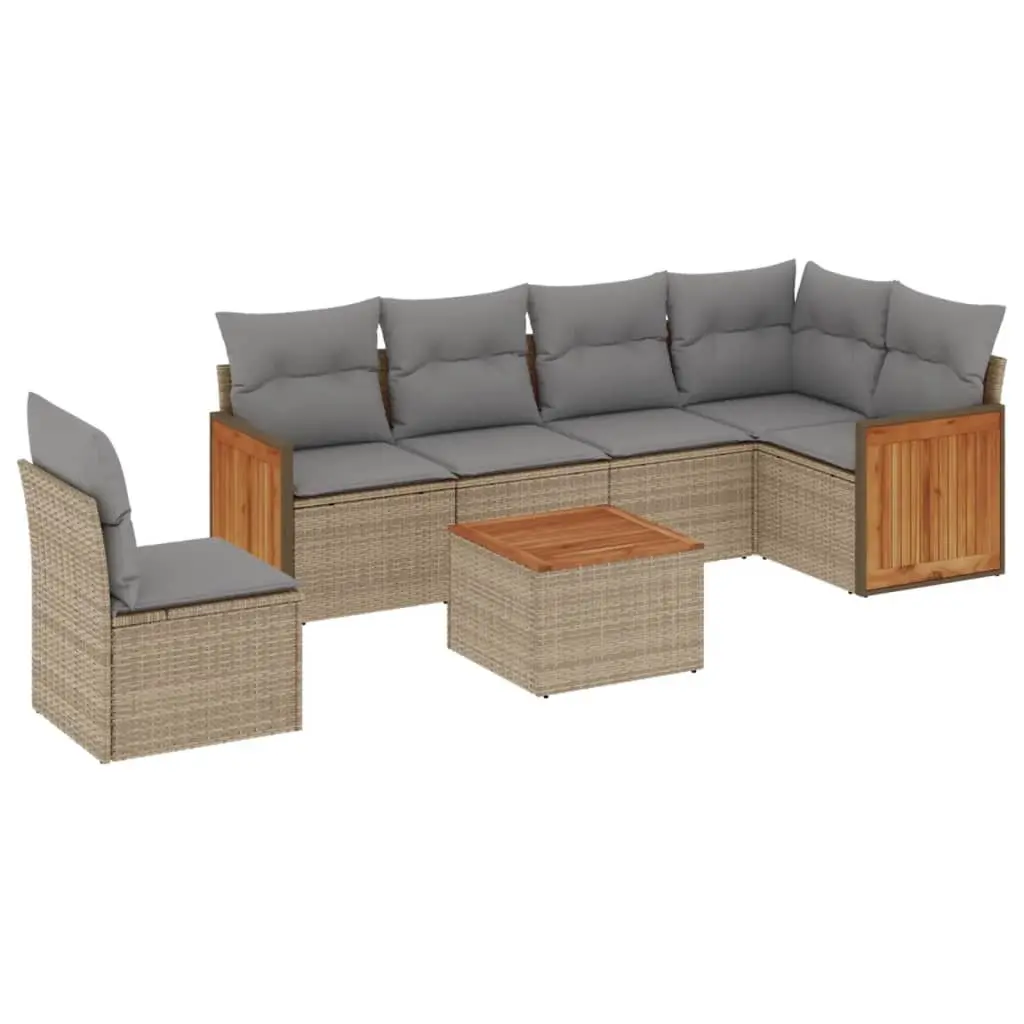 7 Piece Garden Sofa Set Outdoor Furniture Beige Poly Rattan with Cushions
