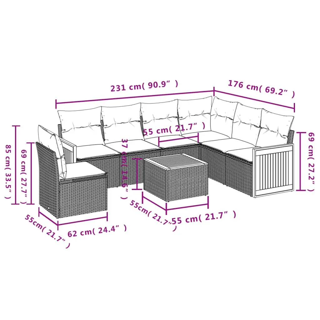 7 Piece Garden Sofa Set Outdoor Furniture Beige Poly Rattan with Cushions