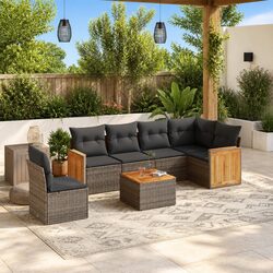Garden Sofa Set 7 Piece Outdoor Furniture Grey Poly Rattan Patio Lounge with