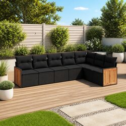 Garden Sofa Set: 7-Piece Modular Black Rattan Furniture