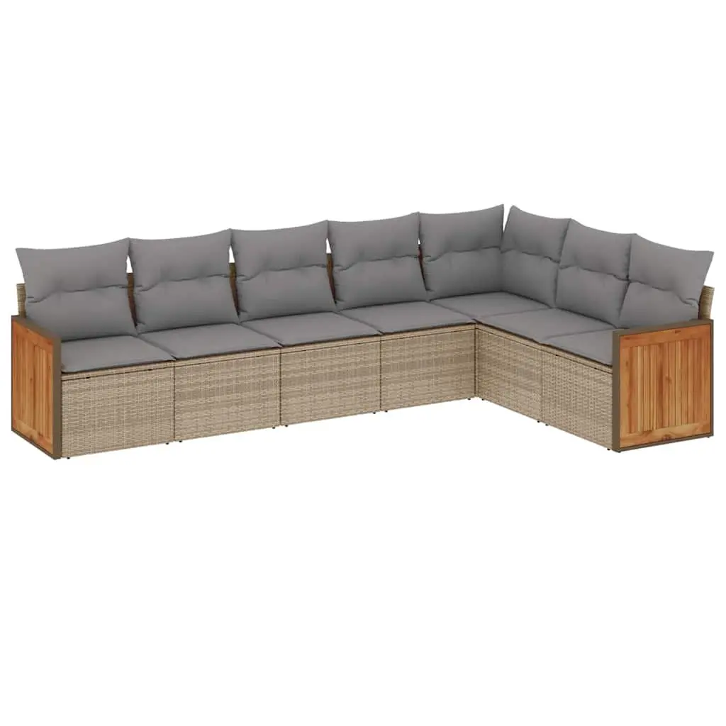 Outdoor Sofa Set for Garden Patio 7 Piece Beige Poly Rattan with Cushions