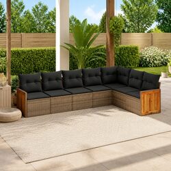 7 Piece Modular Garden Sofa Set with Grey Cushions