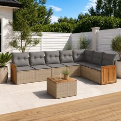Garden Sofa Set 8 Piece Outdoor Furniture Beige Poly Rattan Patio Sectional