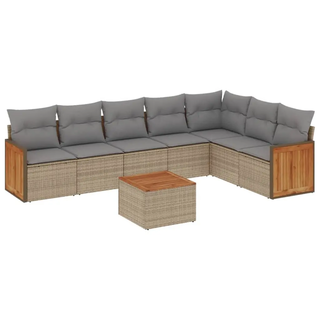 Garden Sofa Set 8 Piece Outdoor Furniture Beige Poly Rattan Patio Sectional