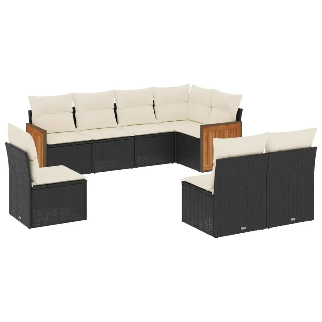 Garden Sofa Set 8 Piece Outdoor Furniture Patio Rattan Sectional Black Cushions