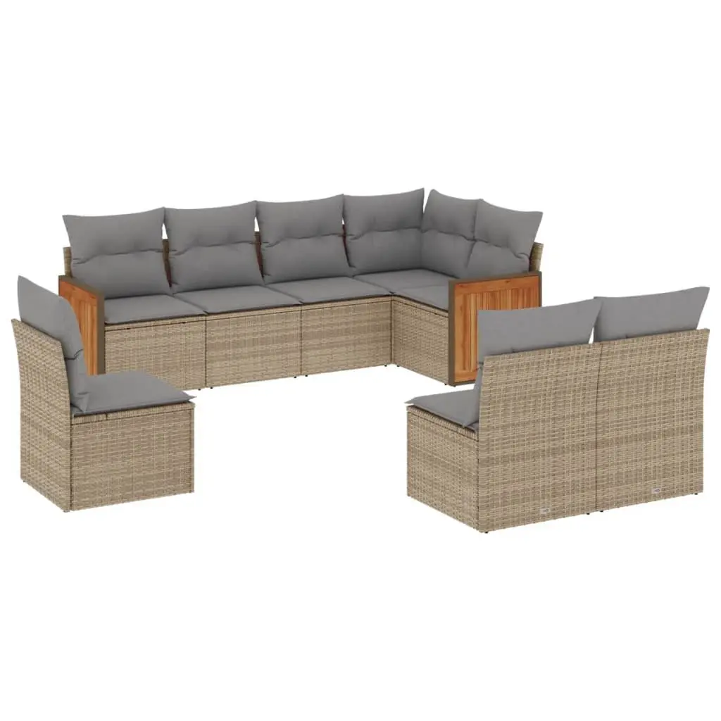 Garden Sofa Set 8 Piece Outdoor Furniture Patio Beige Poly Rattan with Cushions